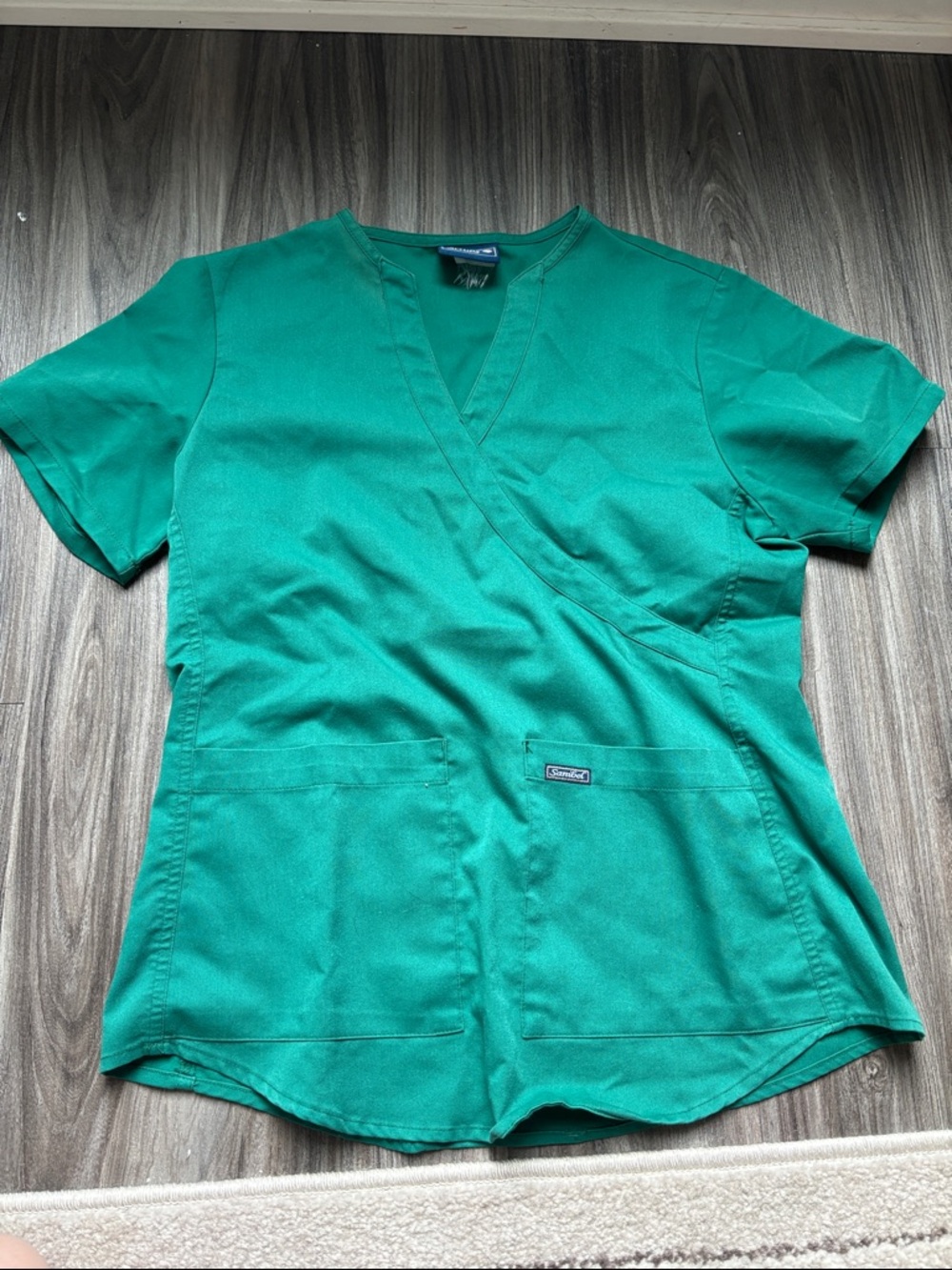 Sanibel scrub set with Wrap-Front top and drawstring pants in Green